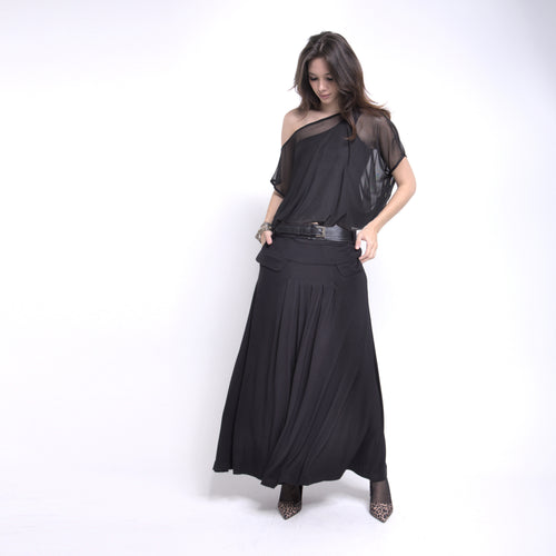 Bella - Blusa de tule balonê com top por baixo na cor preta