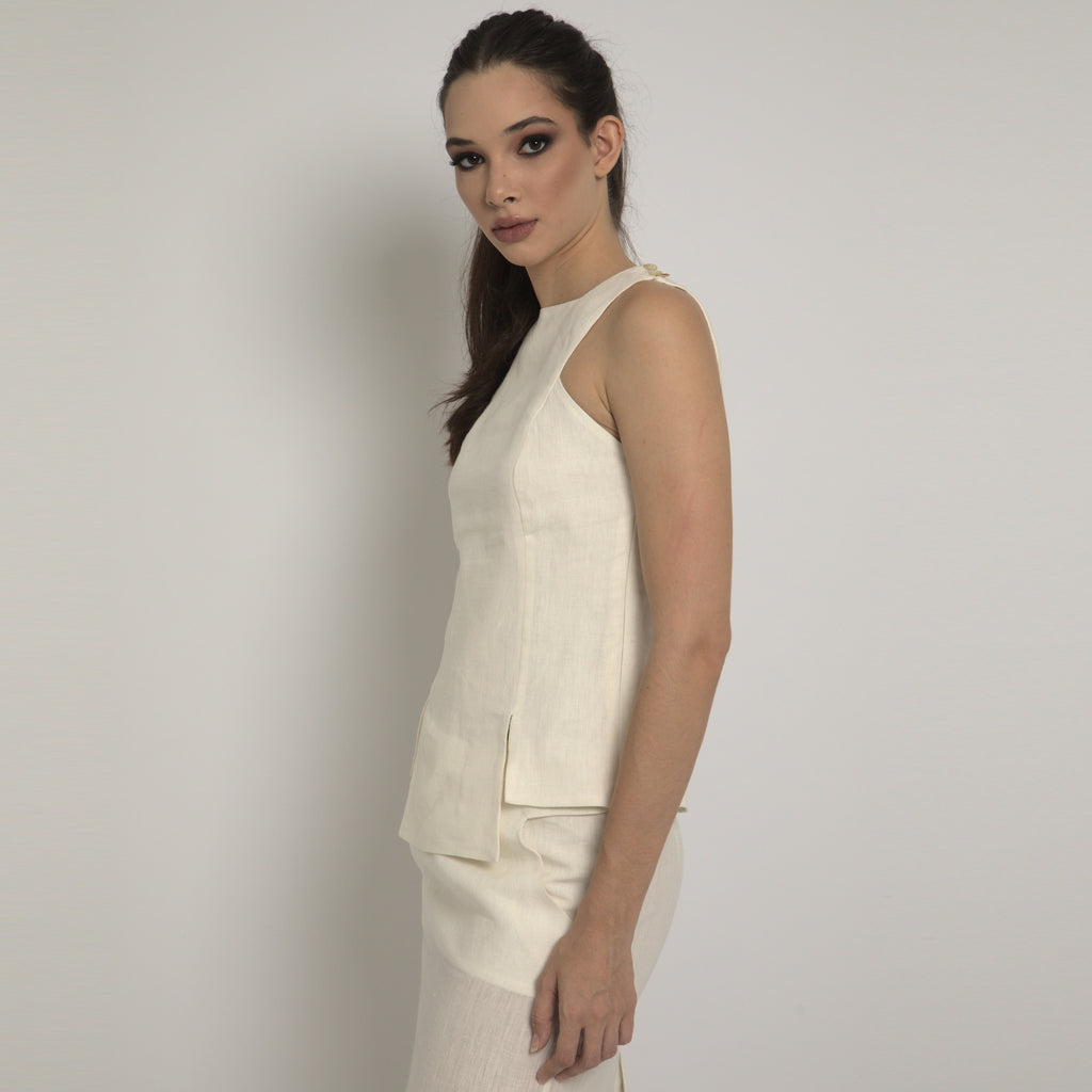 Callas - Blusa em linho natural indiano cor off-white