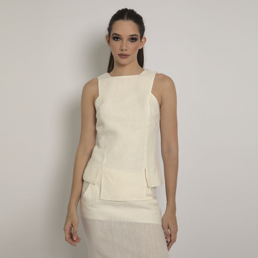 Callas - Blusa em linho natural indiano cor off-white