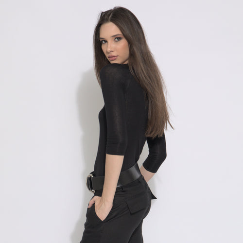 Amelia - Top básico manga 3/4 decote com botões