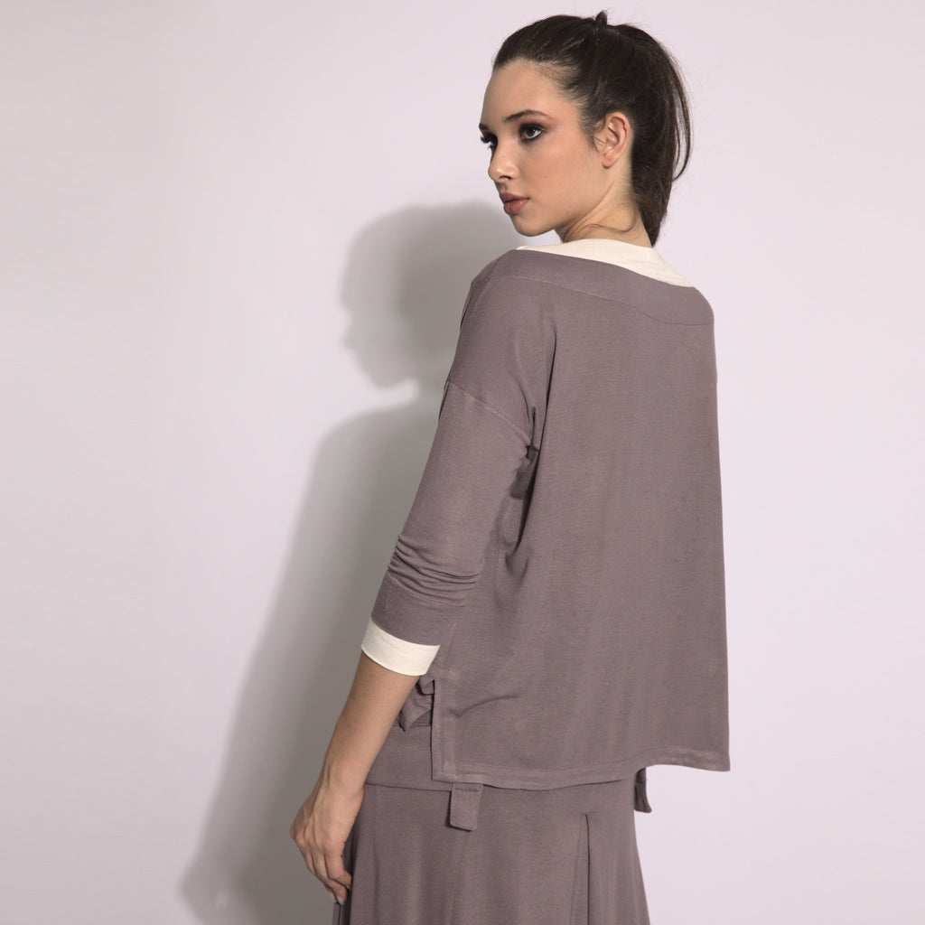 Victoria - Blusa efeito duplo cor funghi e off-white