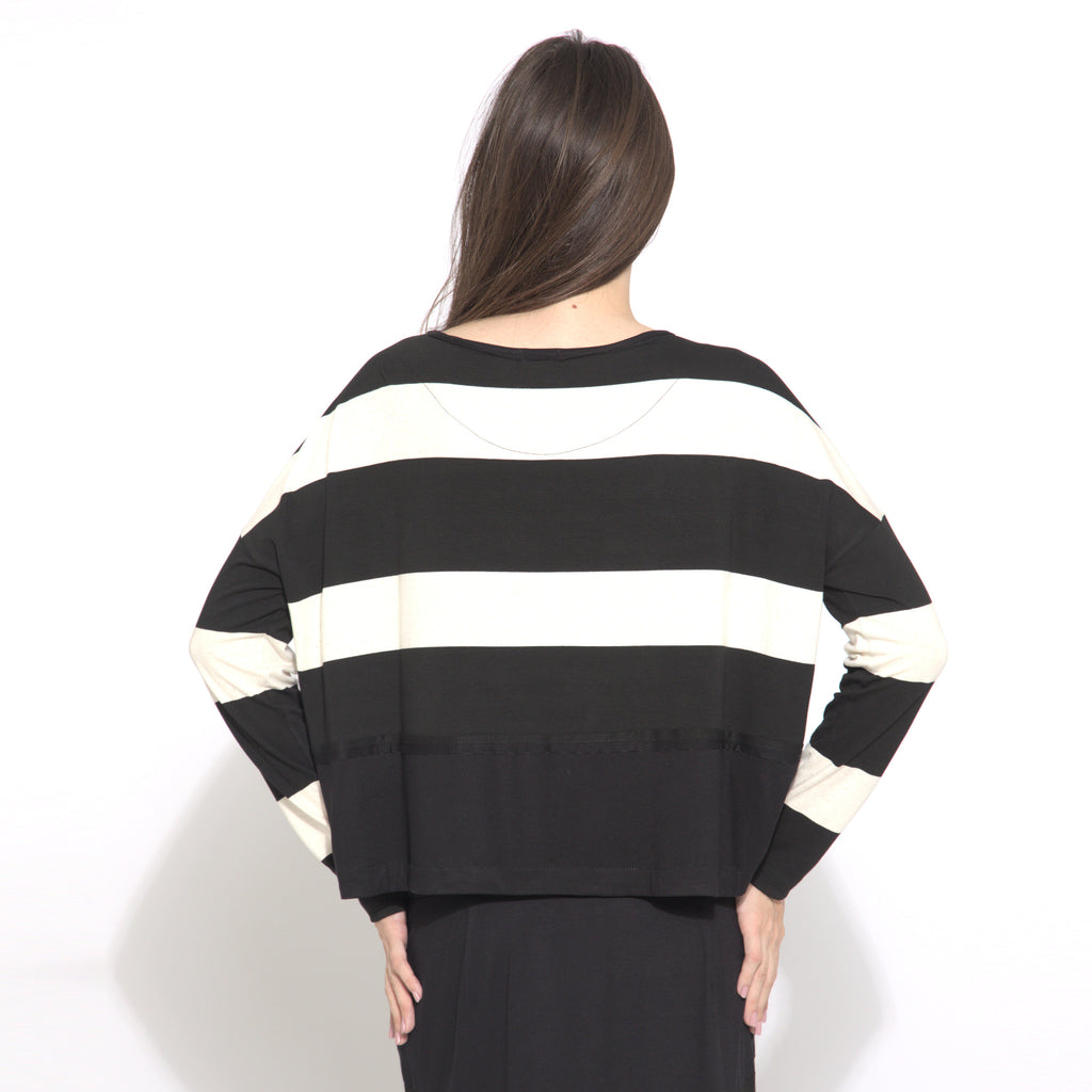 Jenny - Blusa listrada manga longa preto & off-white