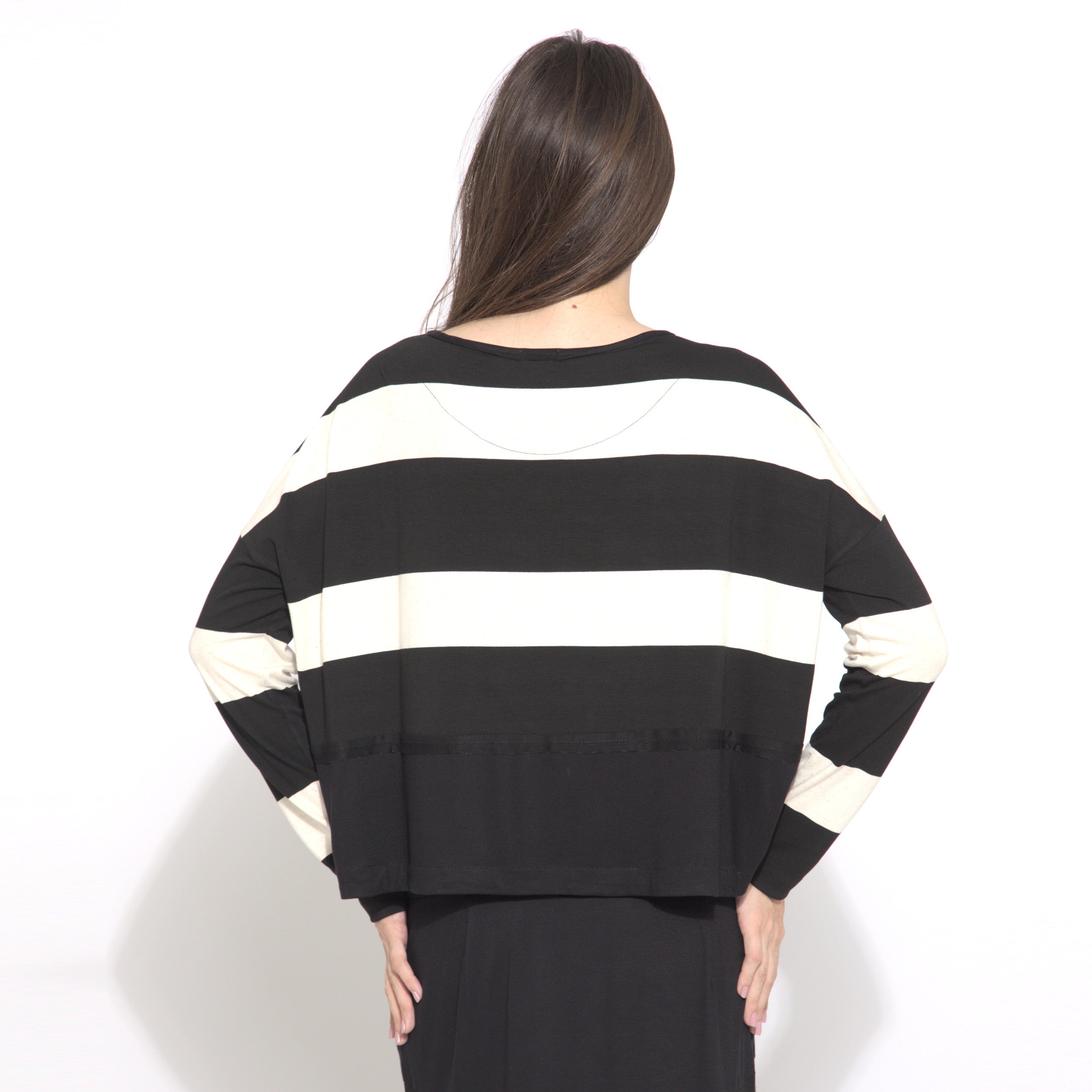 Jenny - Blusa listrada manga longa preto & off-white