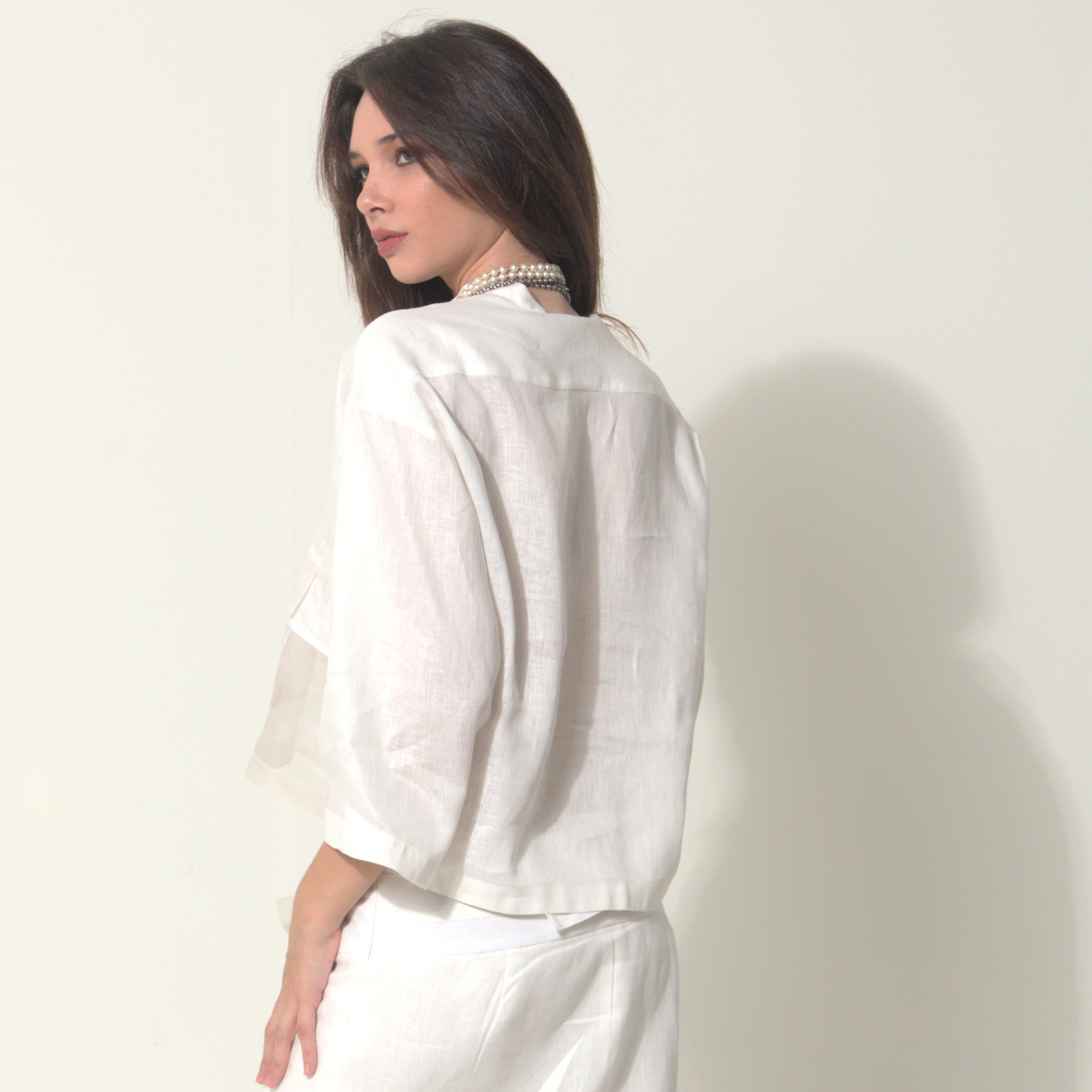 Goah - Camisa em 100% linho com transparencia em organza 100% seda
