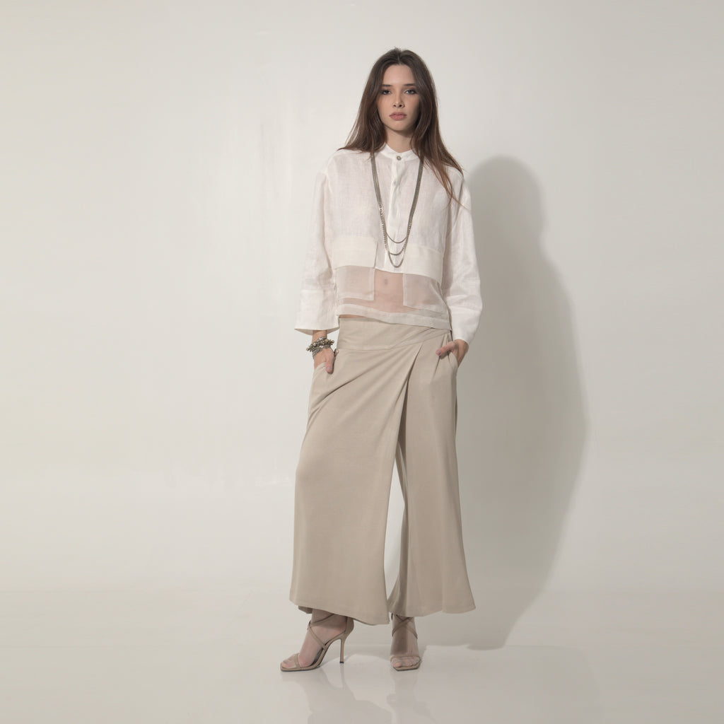 Goah - Camisa em 100% linho com transparencia em organza 100% seda