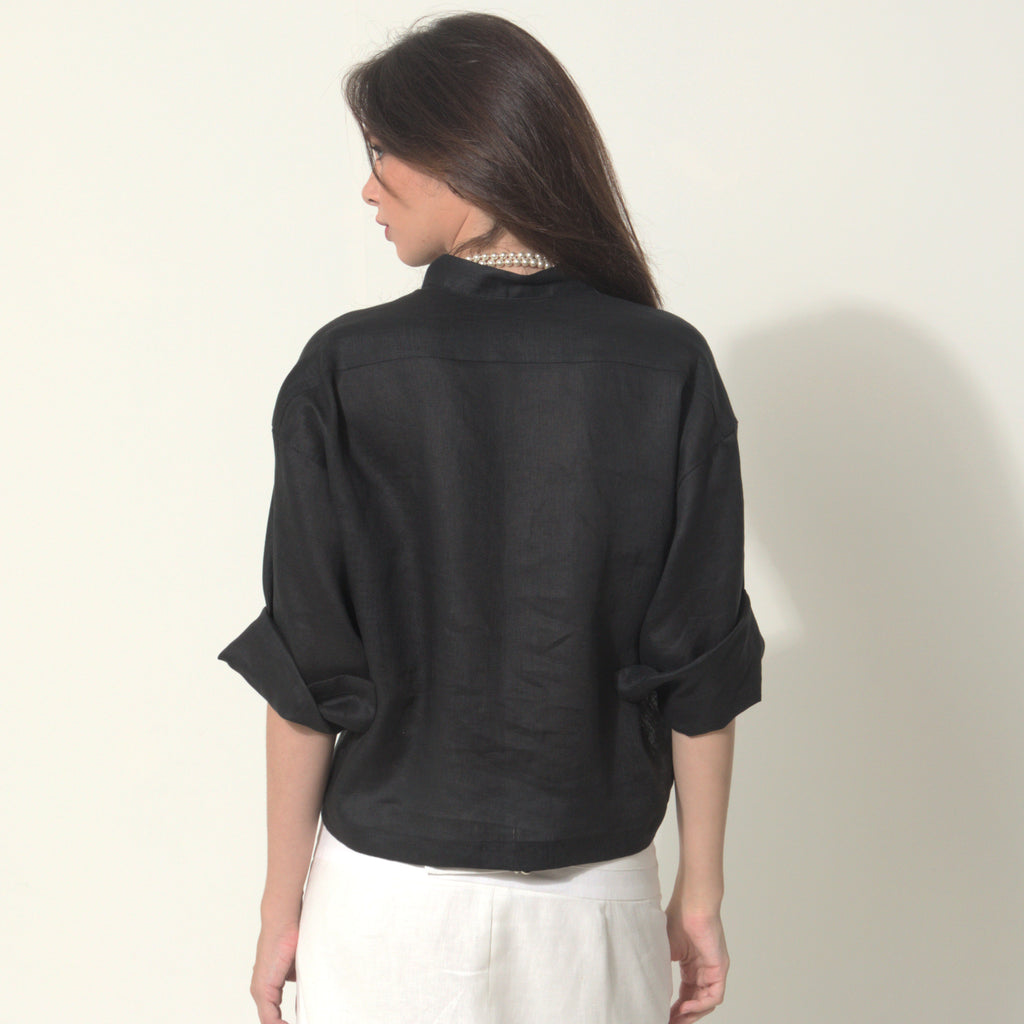 Goah - Camisa em 100% linho com transparencia em organza 100% seda