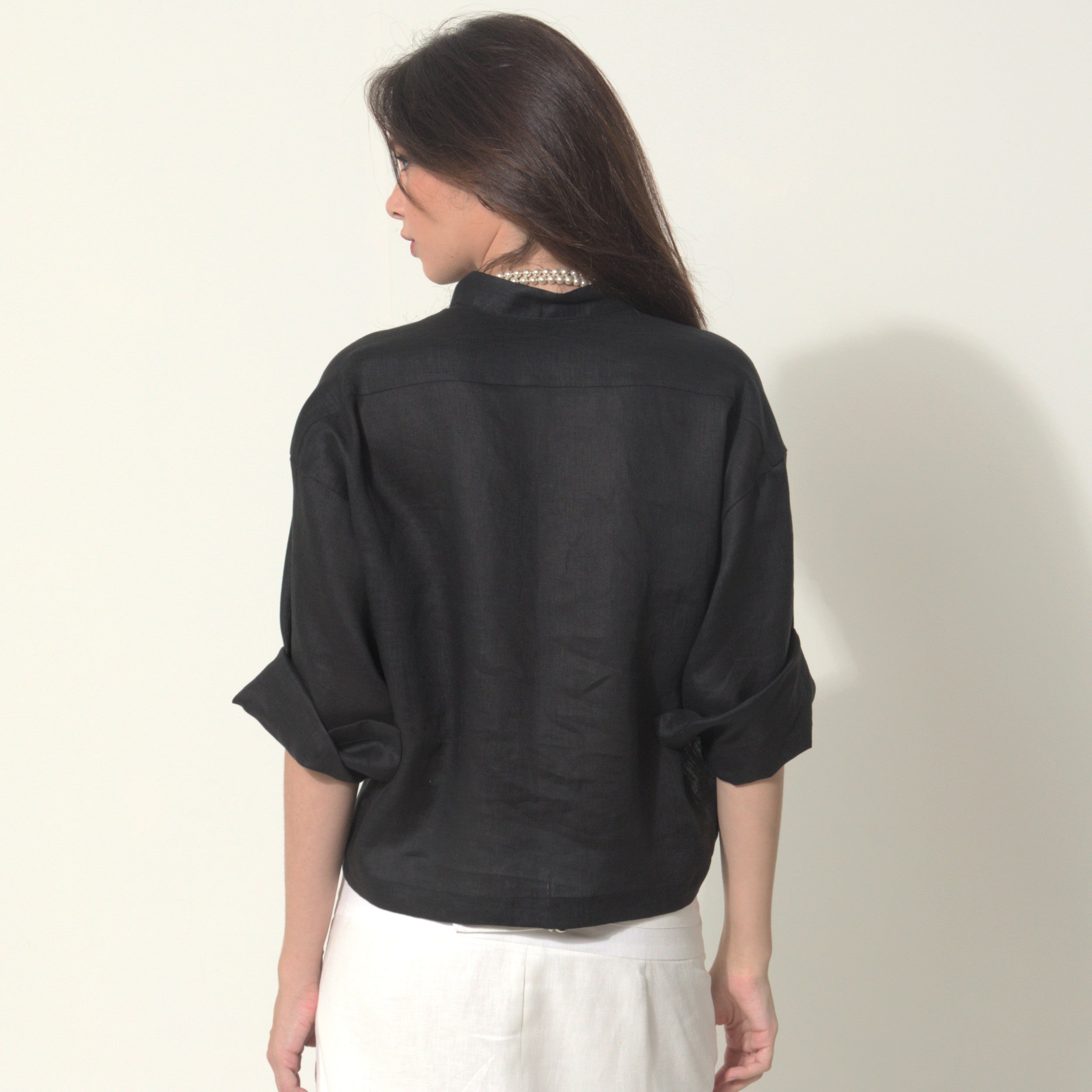 Goah - Camisa em 100% linho com transparencia em organza 100% seda