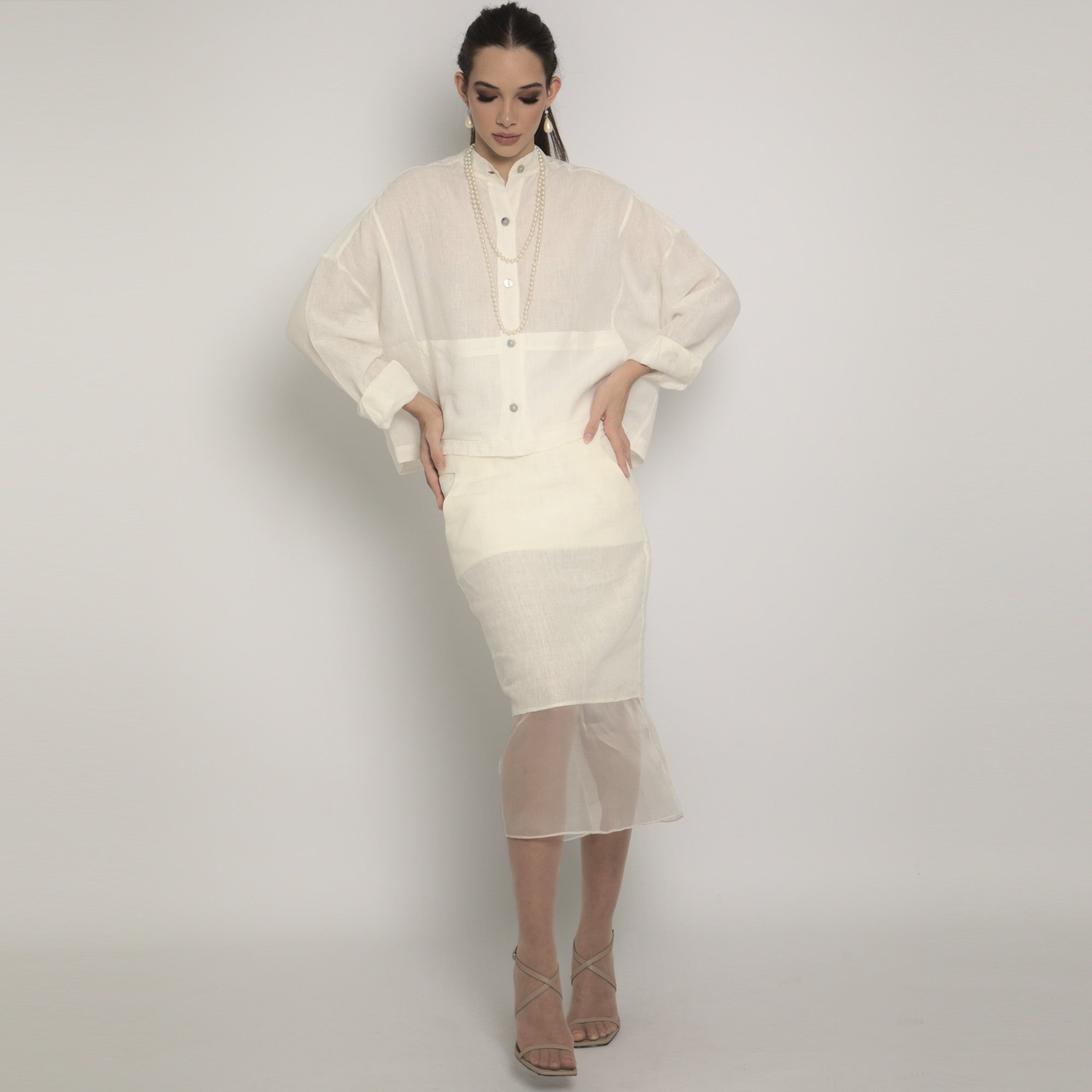 Conjunto linho organza offwhite