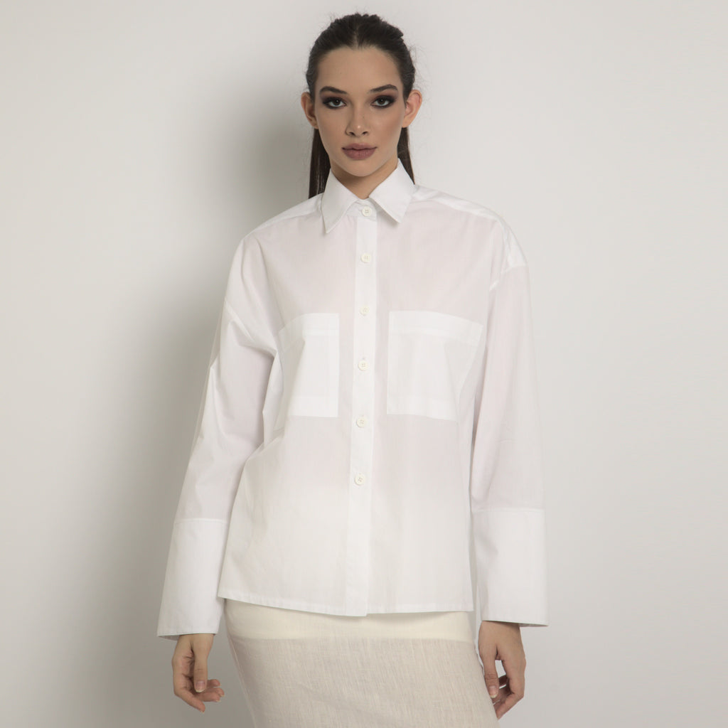 Camisa tricoline branca feminina manga comprida