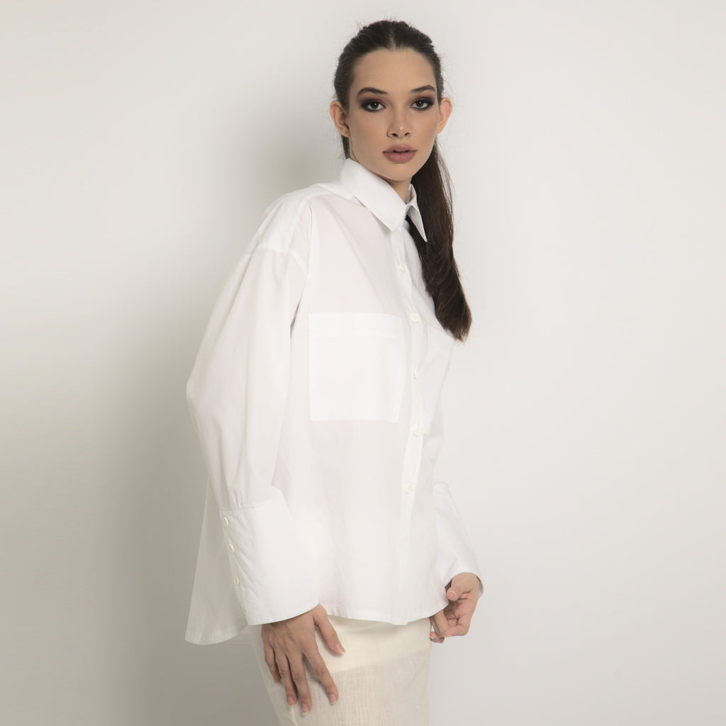 Camisa tricoline branca feminina manga comprida
