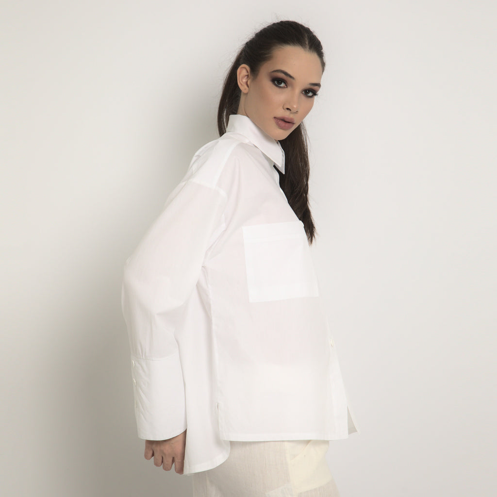Camisa tricoline branca feminina manga comprida