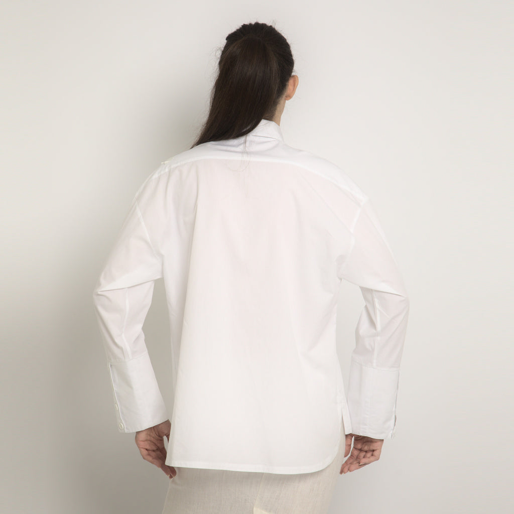 Camisa tricoline branca feminina manga comprida