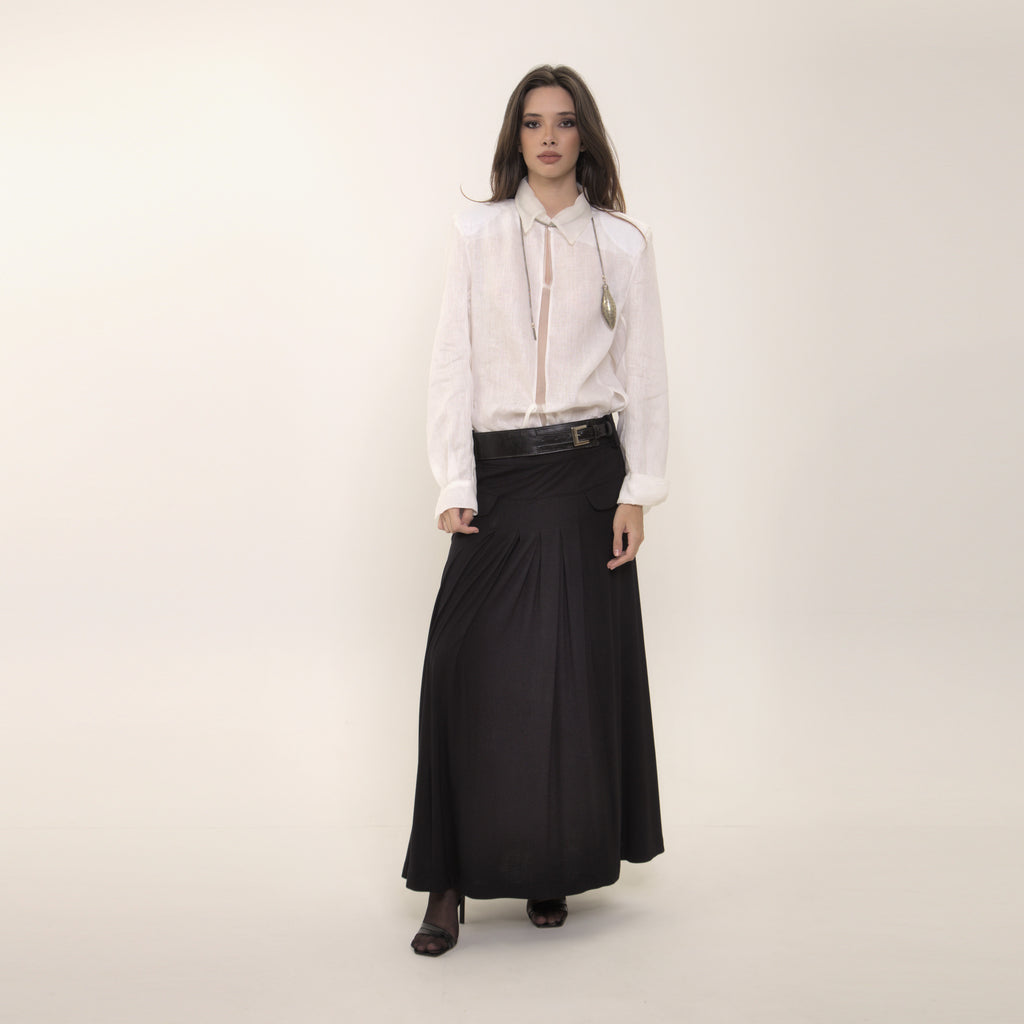 Capri - Camisa em 100% linho com transparencia em organza 100% seda
