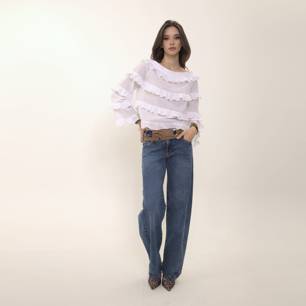 Clara - blusa de babados em voil de algodão 100%