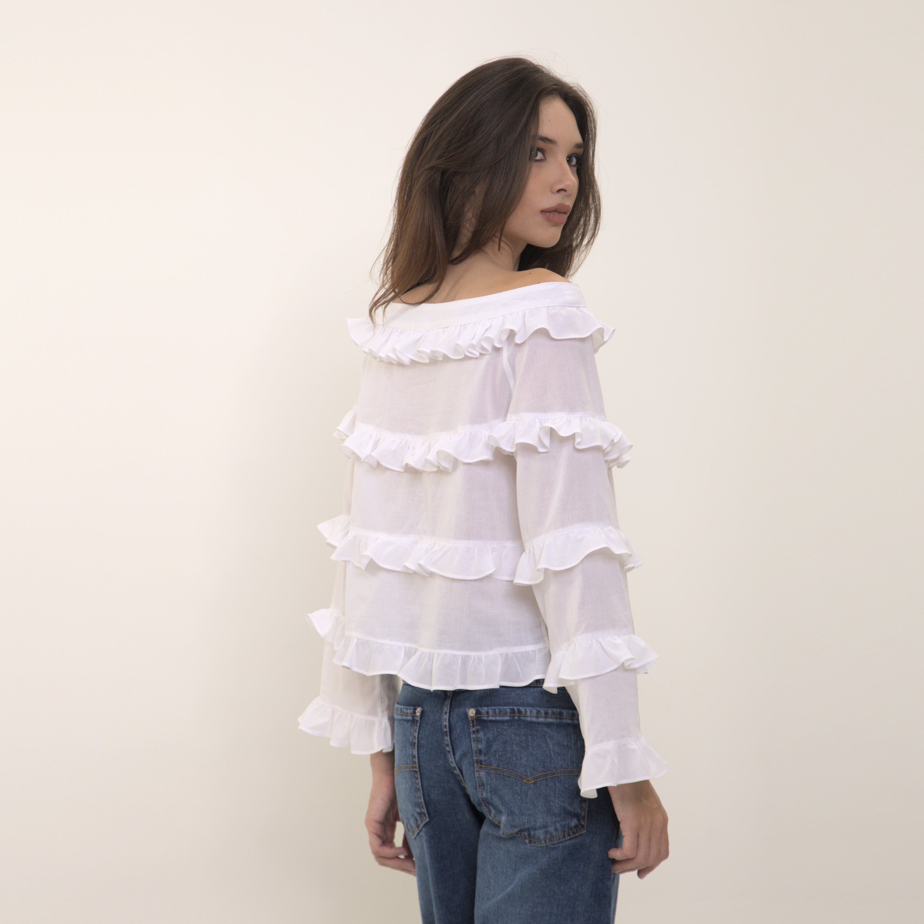 Clara - blusa de babados em voil de algodão 100%