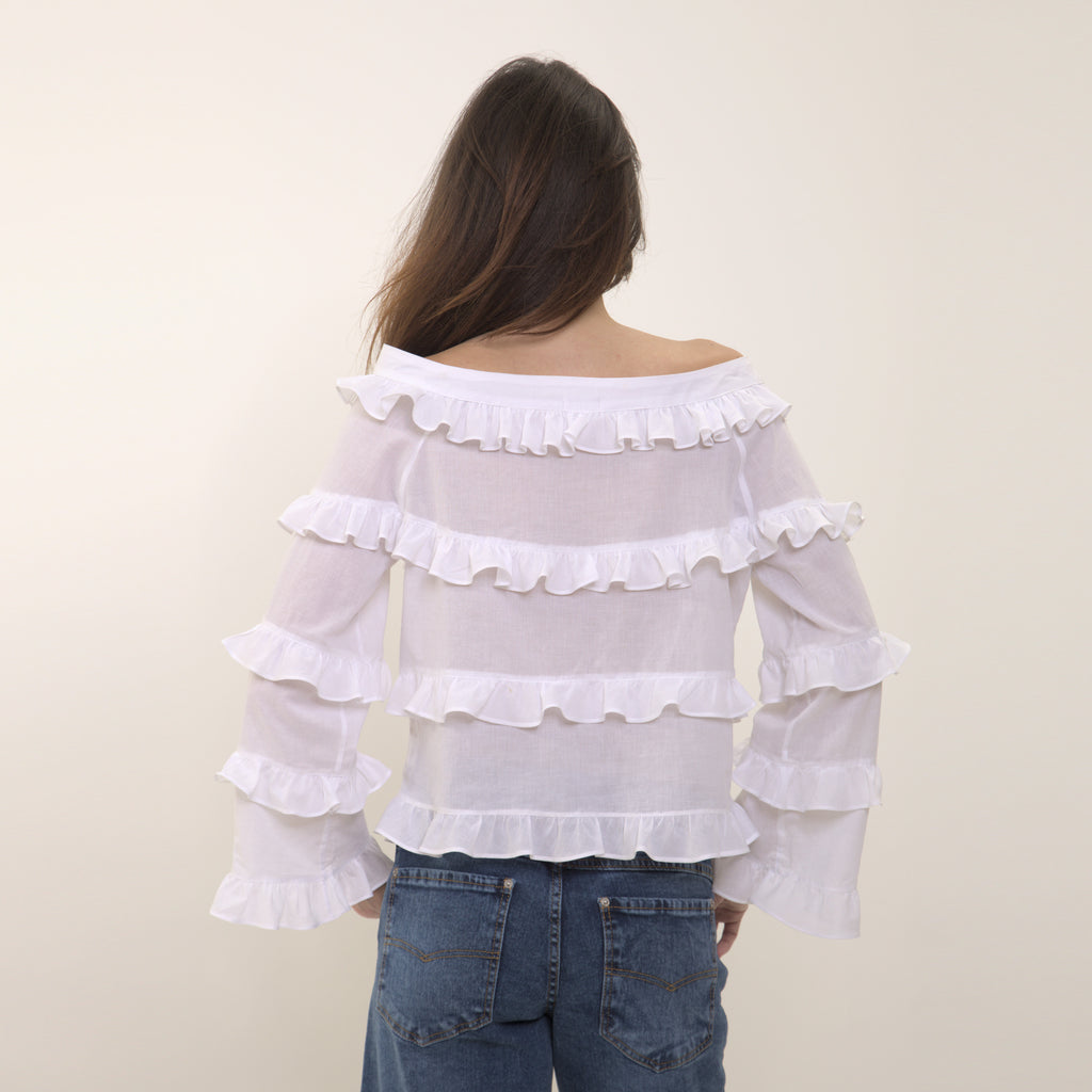 Clara - blusa de babados em voil de algodão 100%