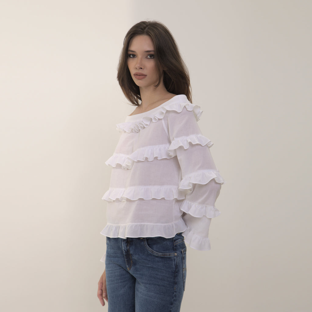 Clara - blusa de babados em voil de algodão 100%
