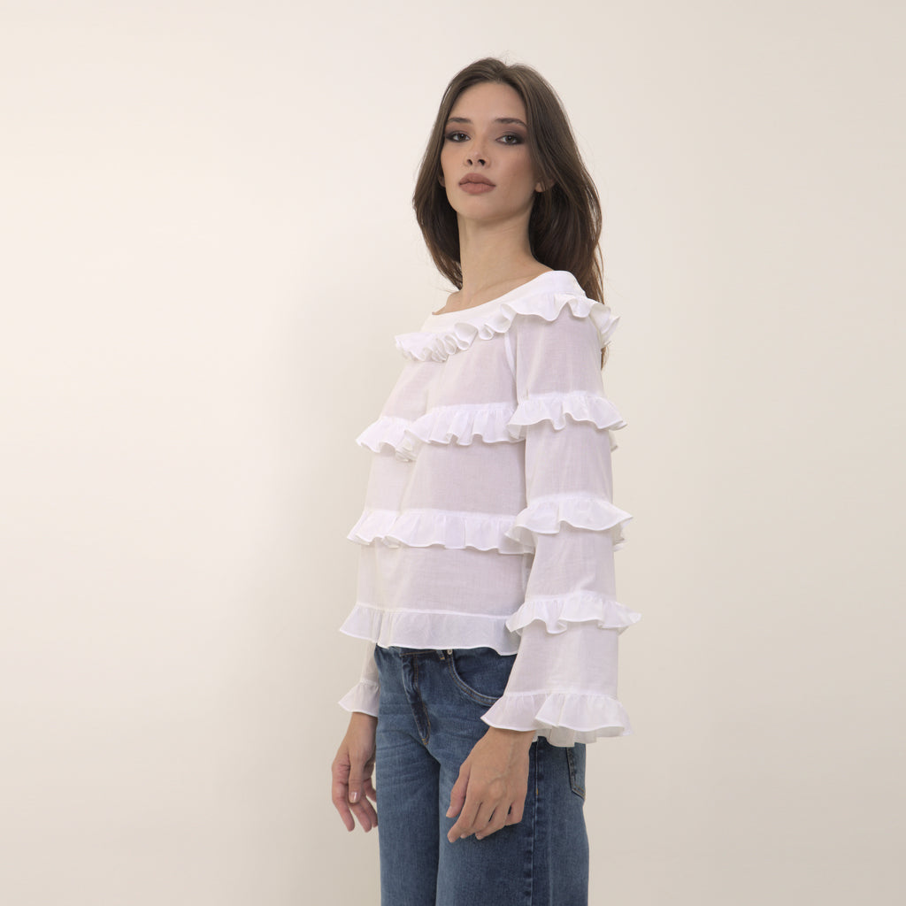 Clara - blusa de babados em voil de algodão 100%