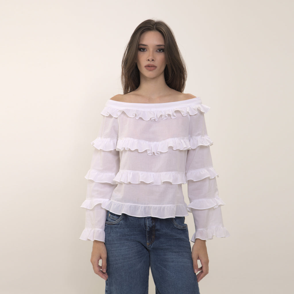 Clara - blusa de babados em voil de algodão 100%