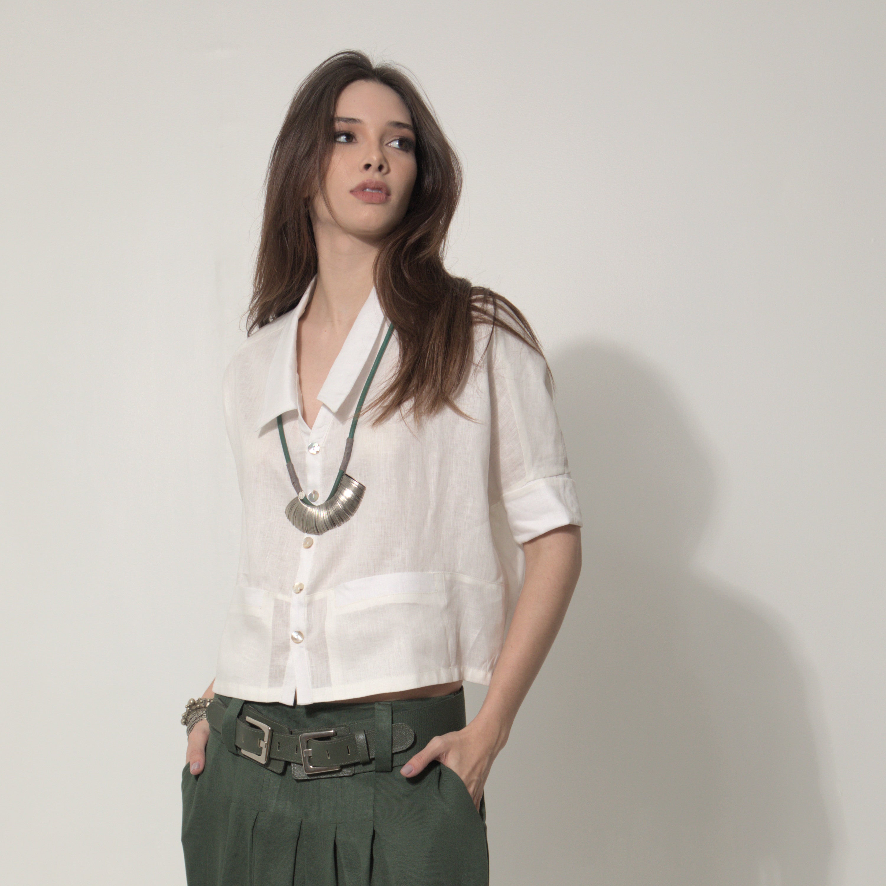Ipanema - Camisa em 100% linho de mangas curtas