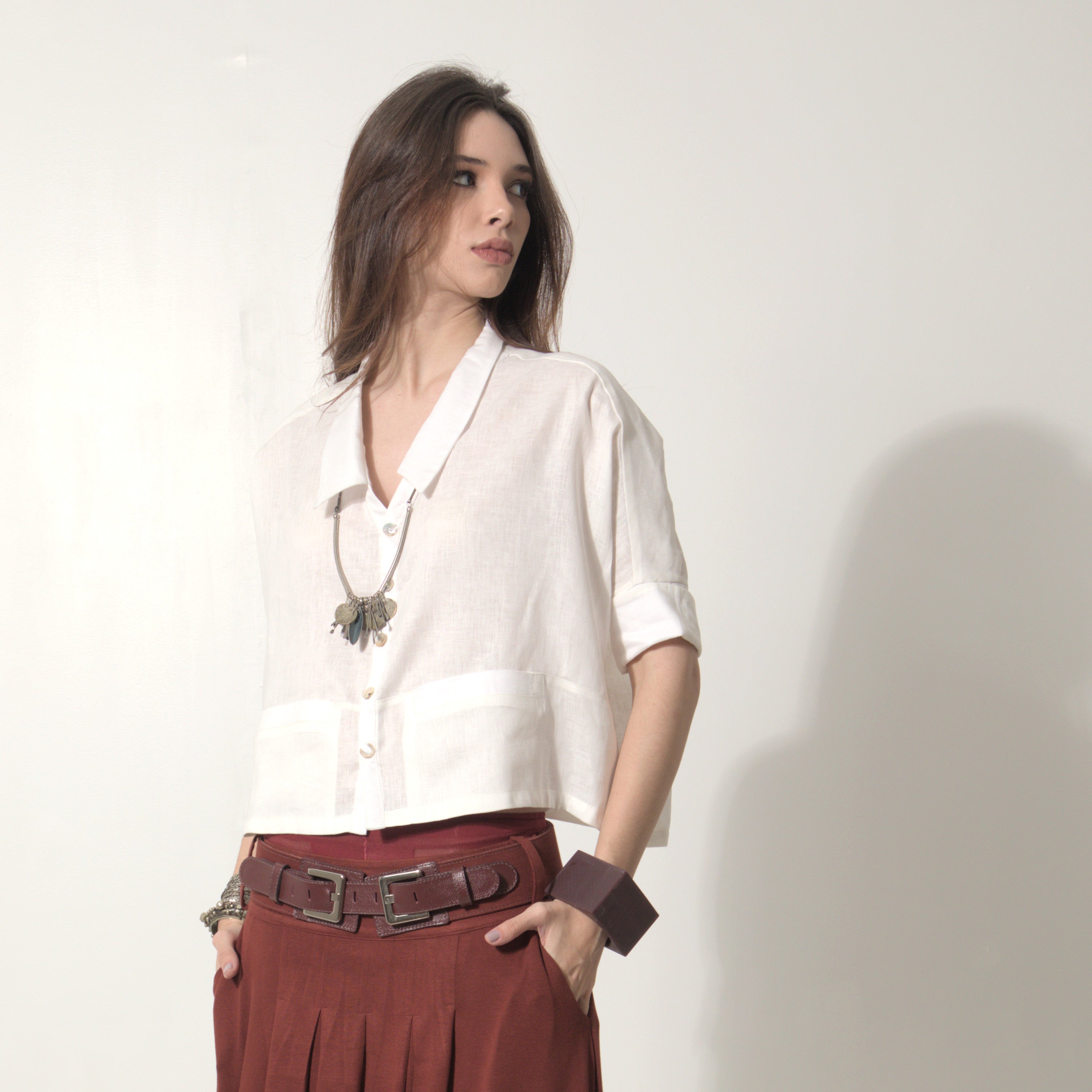 Ipanema - Camisa em 100% linho de mangas curtas