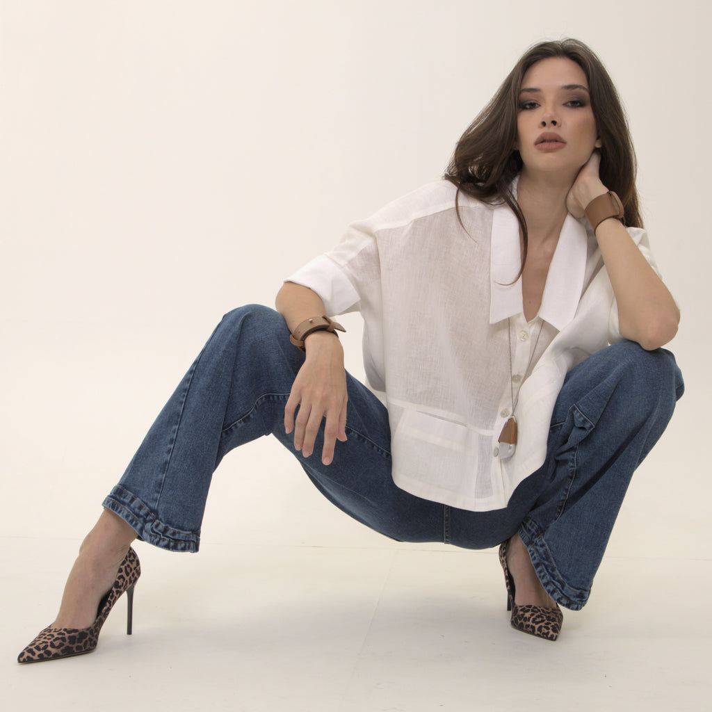 Ipanema - Camisa em 100% linho de mangas curtas