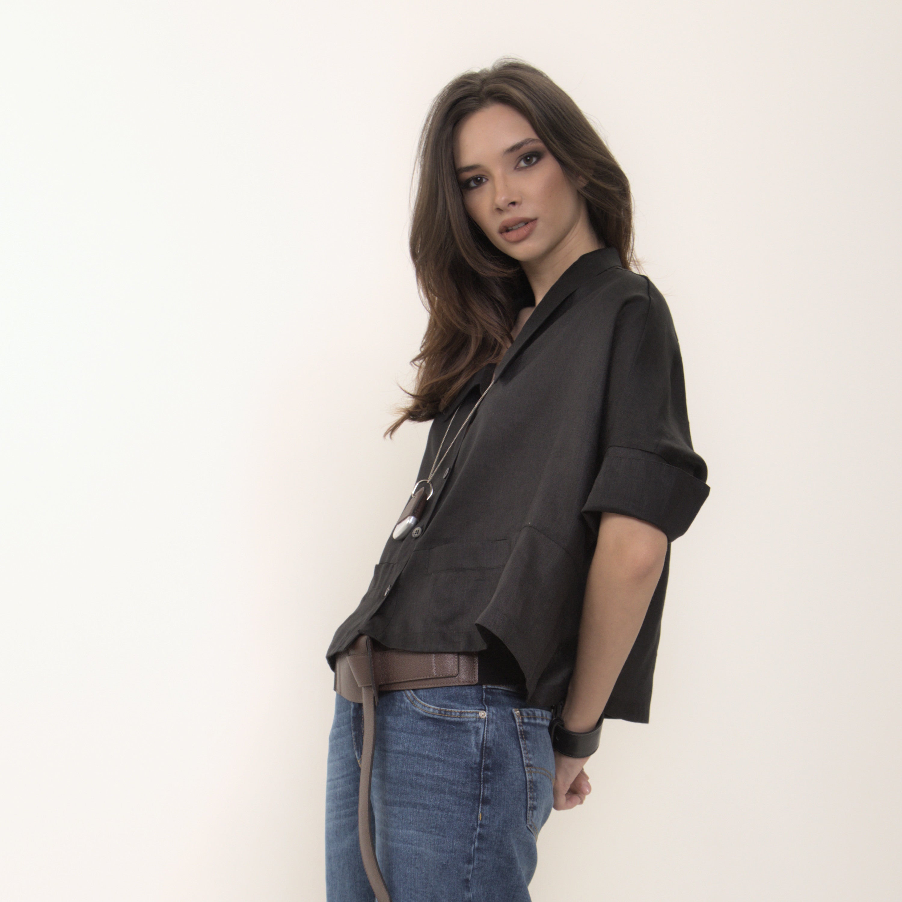 Ipanema - Camisa em 100% linho de mangas curtas