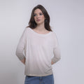 Iris - Blusa de malha degradê com mangas 3/4, off-white e cáqui