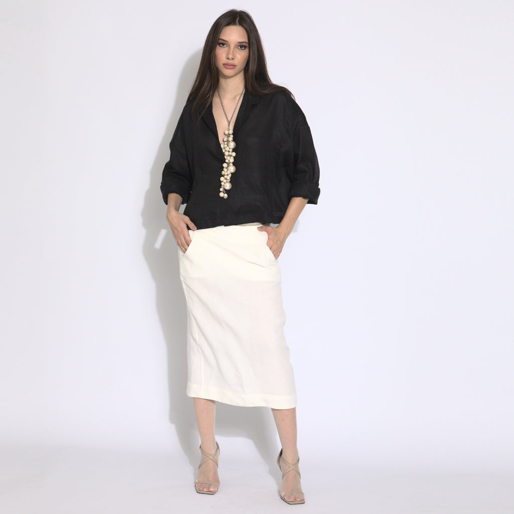 Emma - Saia midi em puro linho