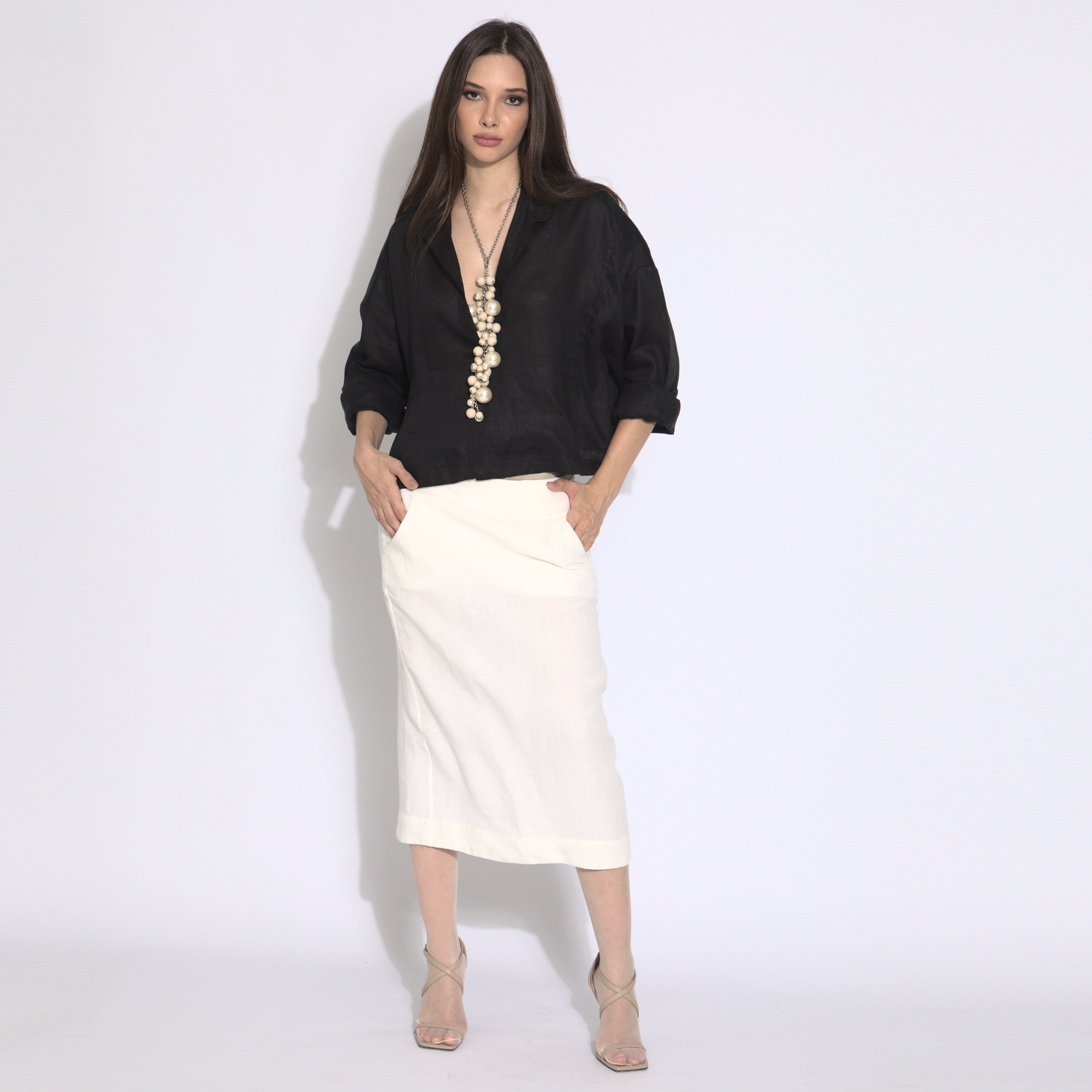 Emma - Saia midi em puro linho