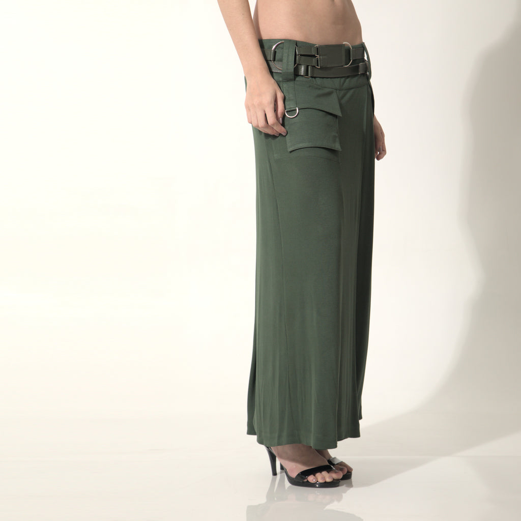 Louise - Saia-calça cargo de malha com cinto de couro