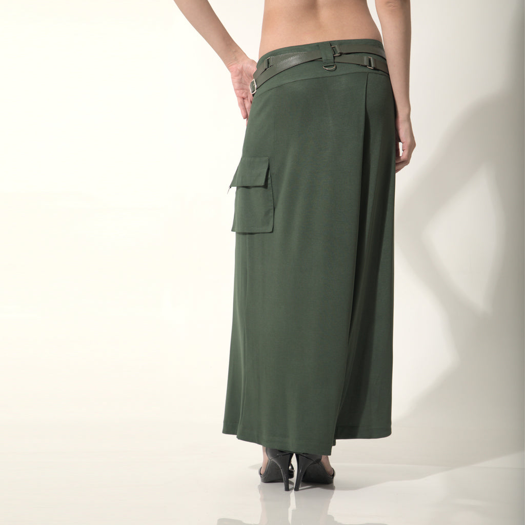 Louise - Saia-calça cargo de malha com cinto de couro