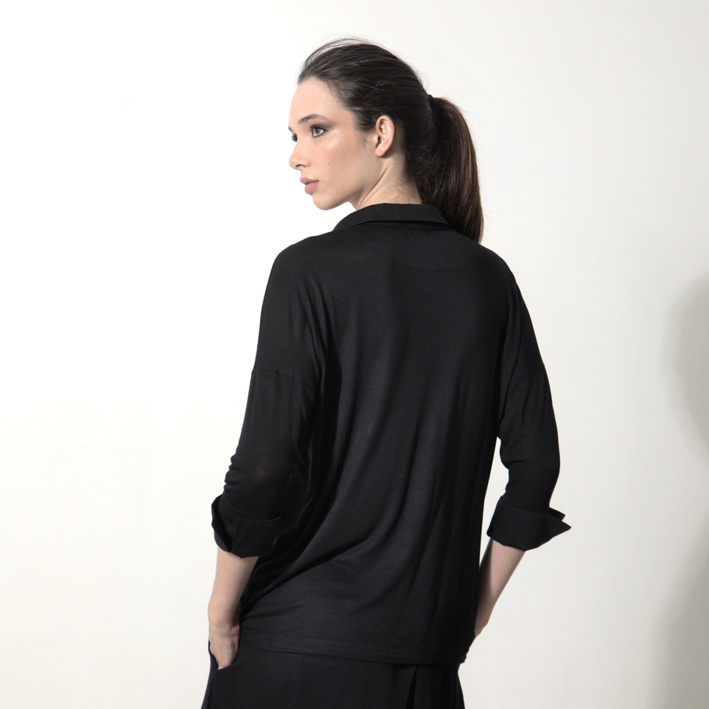 Nora - Blusa de malha com mangas e punhos de tricoline