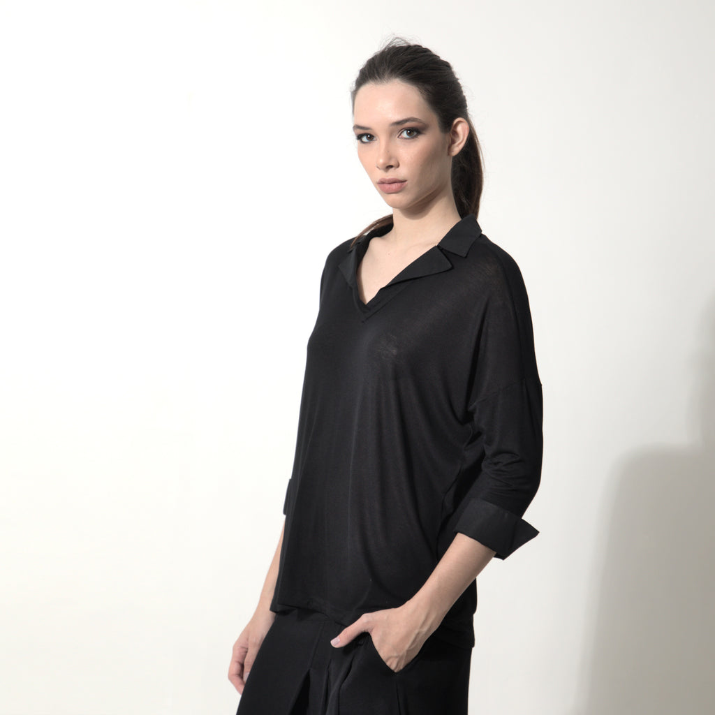 Nora - Blusa de malha com mangas e punhos de tricoline