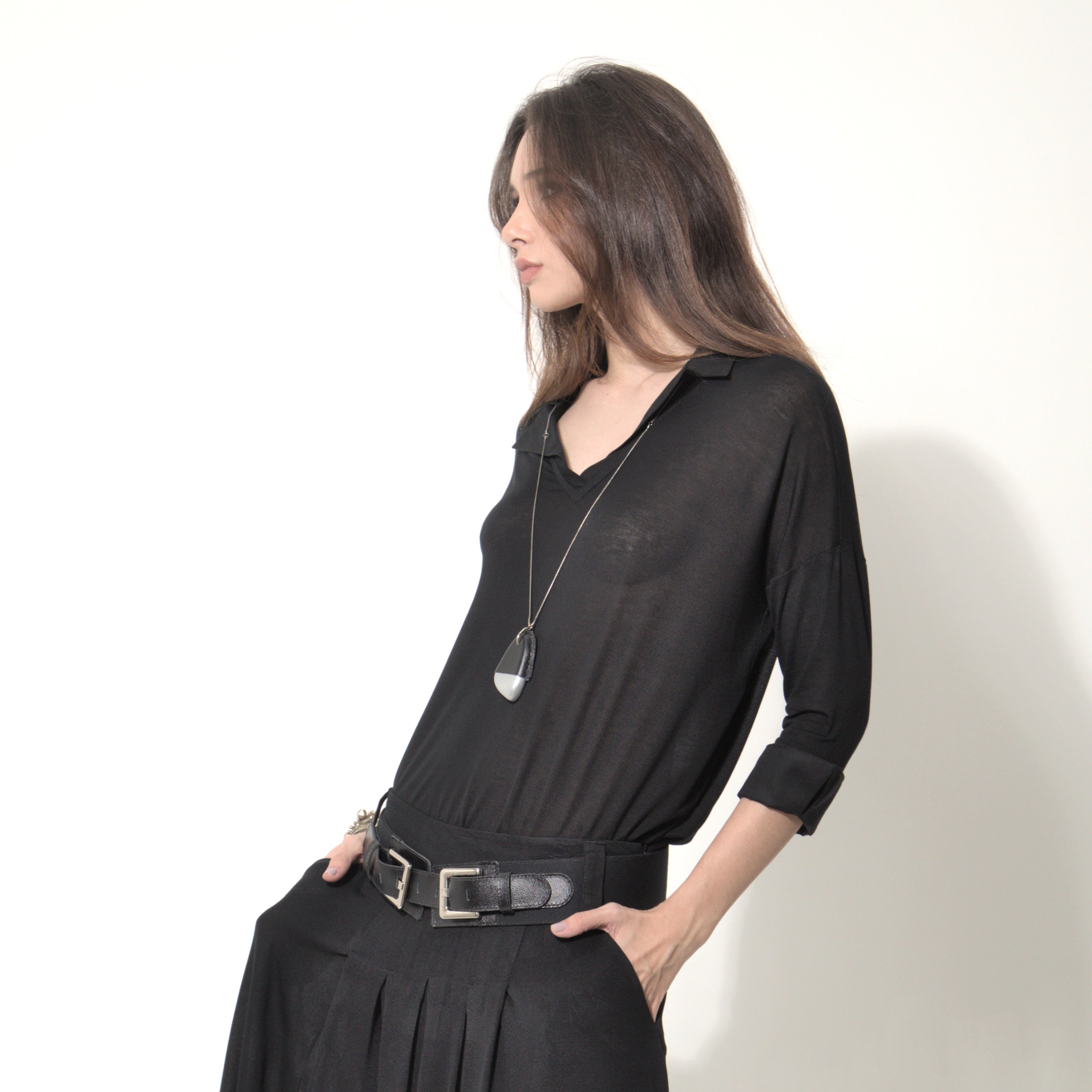 Nora - Blusa de malha com mangas e punhos de tricoline