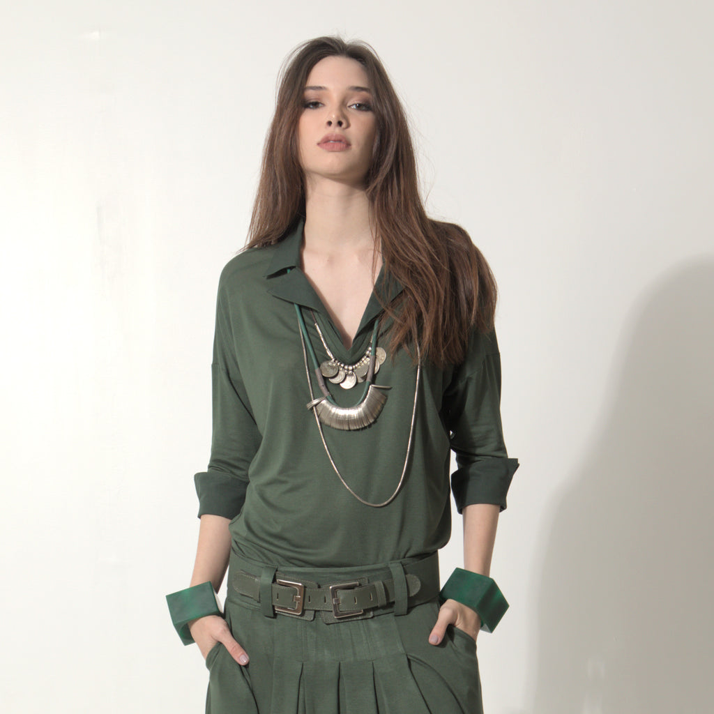 Nora - Blusa de malha com mangas e punhos de tricoline