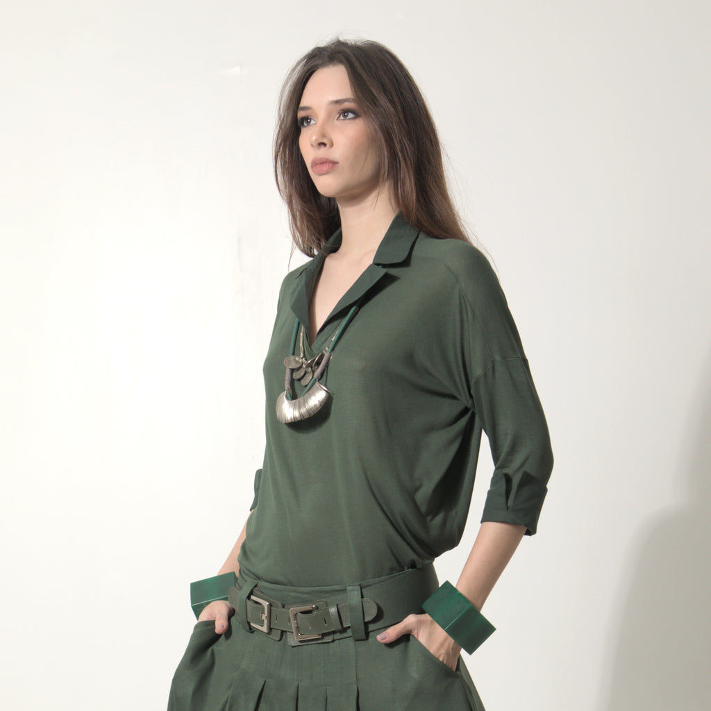 Nora - Blusa de malha com mangas e punhos de tricoline