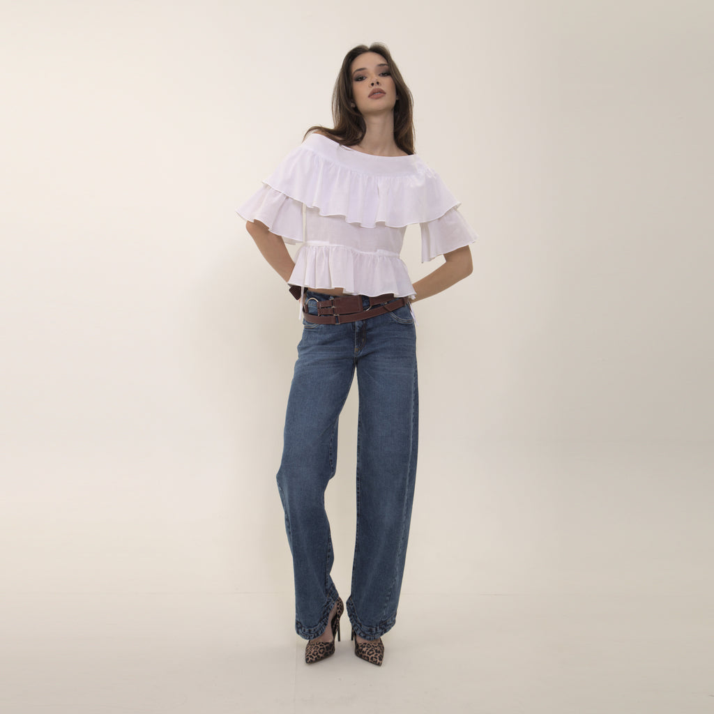 Penelope - blusa de babados em voil de algodão 100%
