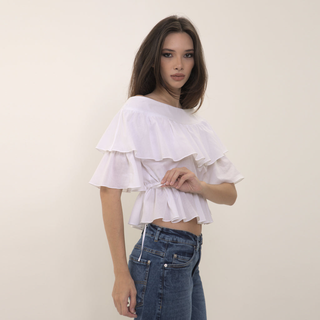 Penelope - blusa de babados em voil de algodão 100%