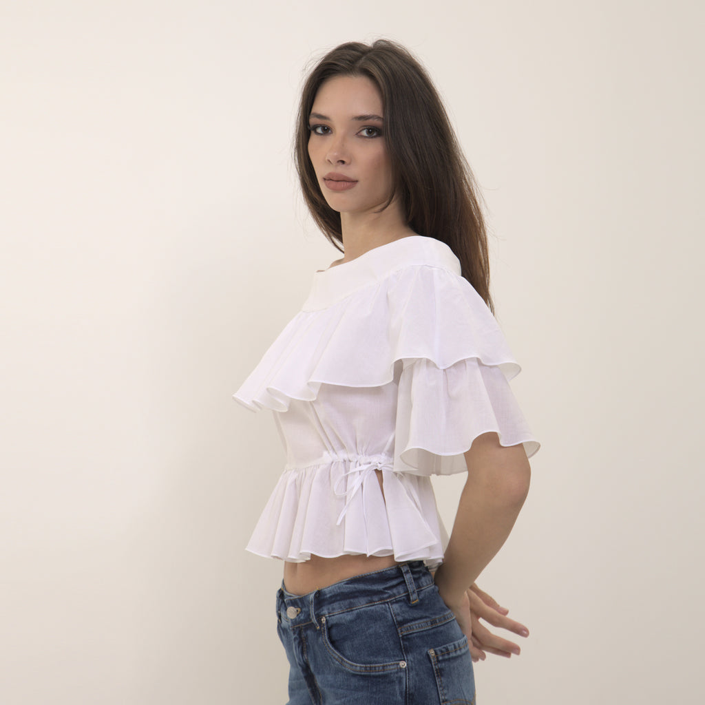Penelope - blusa de babados em voil de algodão 100%