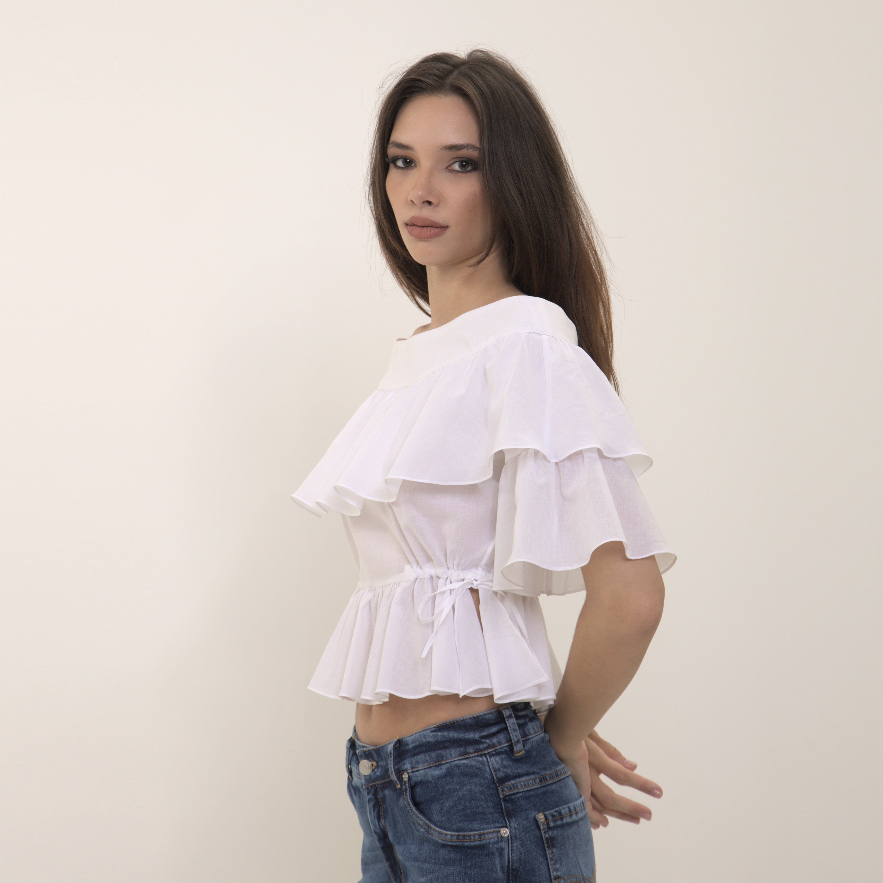 Penelope - blusa de babados em voil de algodão 100%