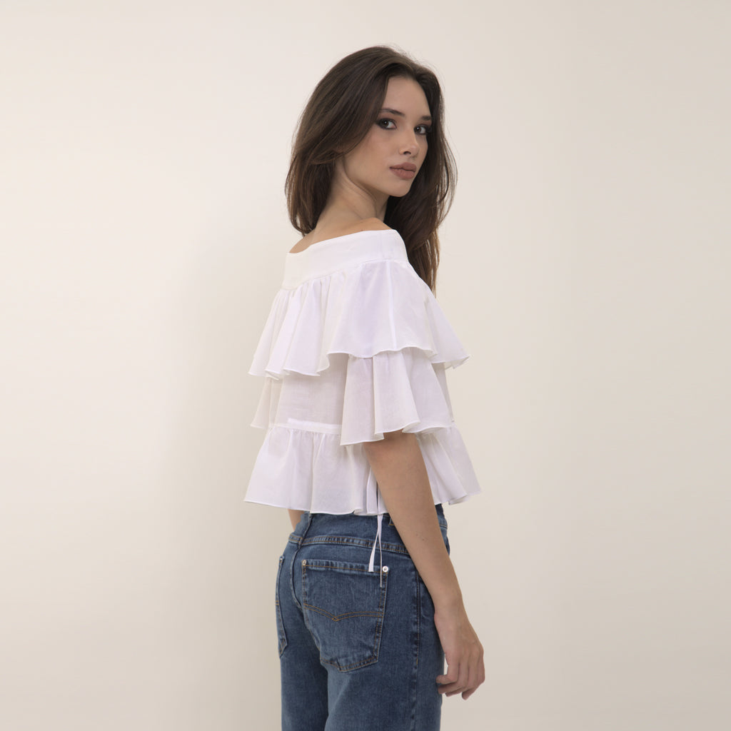 Penelope - blusa de babados em voil de algodão 100%
