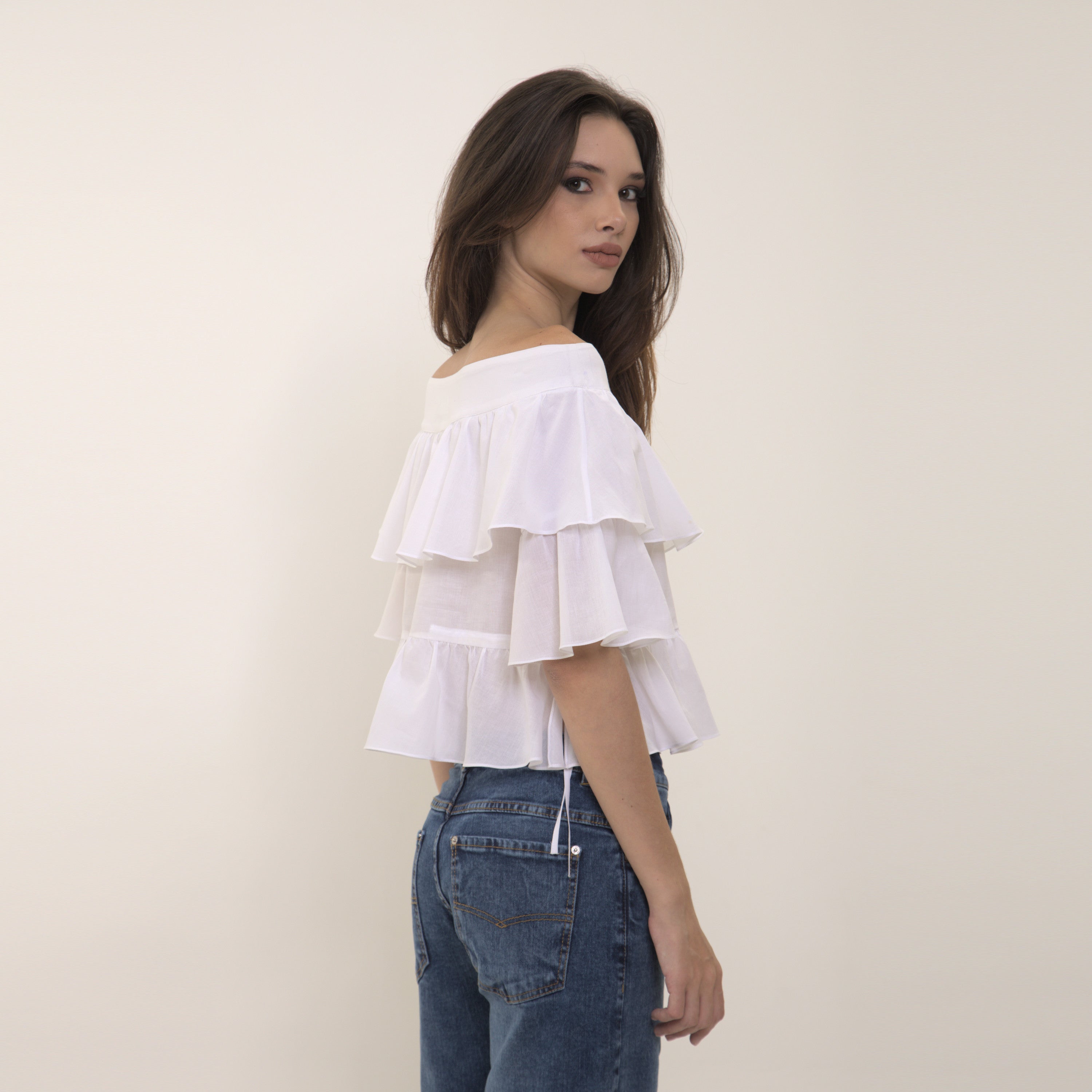 Penelope - blusa de babados em voil de algodão 100%