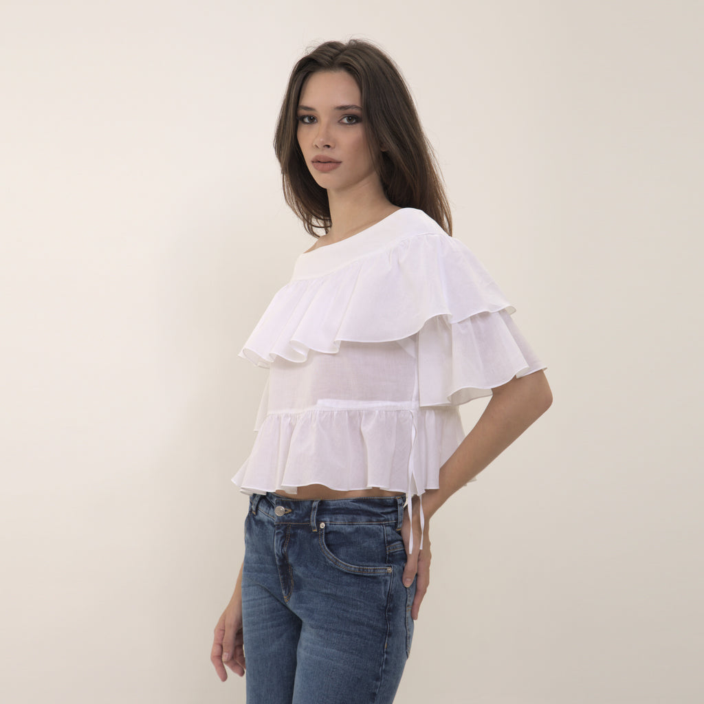 Penelope - blusa de babados em voil de algodão 100%