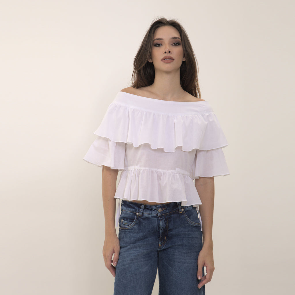 Penelope - blusa de babados em voil de algodão 100%