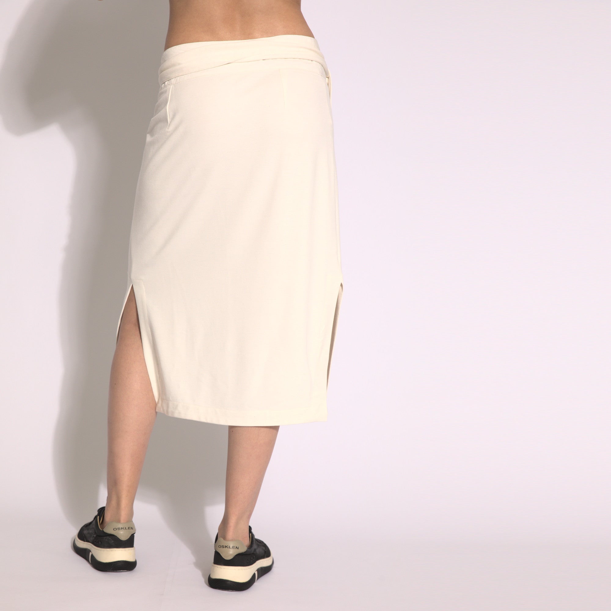 Stella - Saia envelope midi em moleton com amarração off white