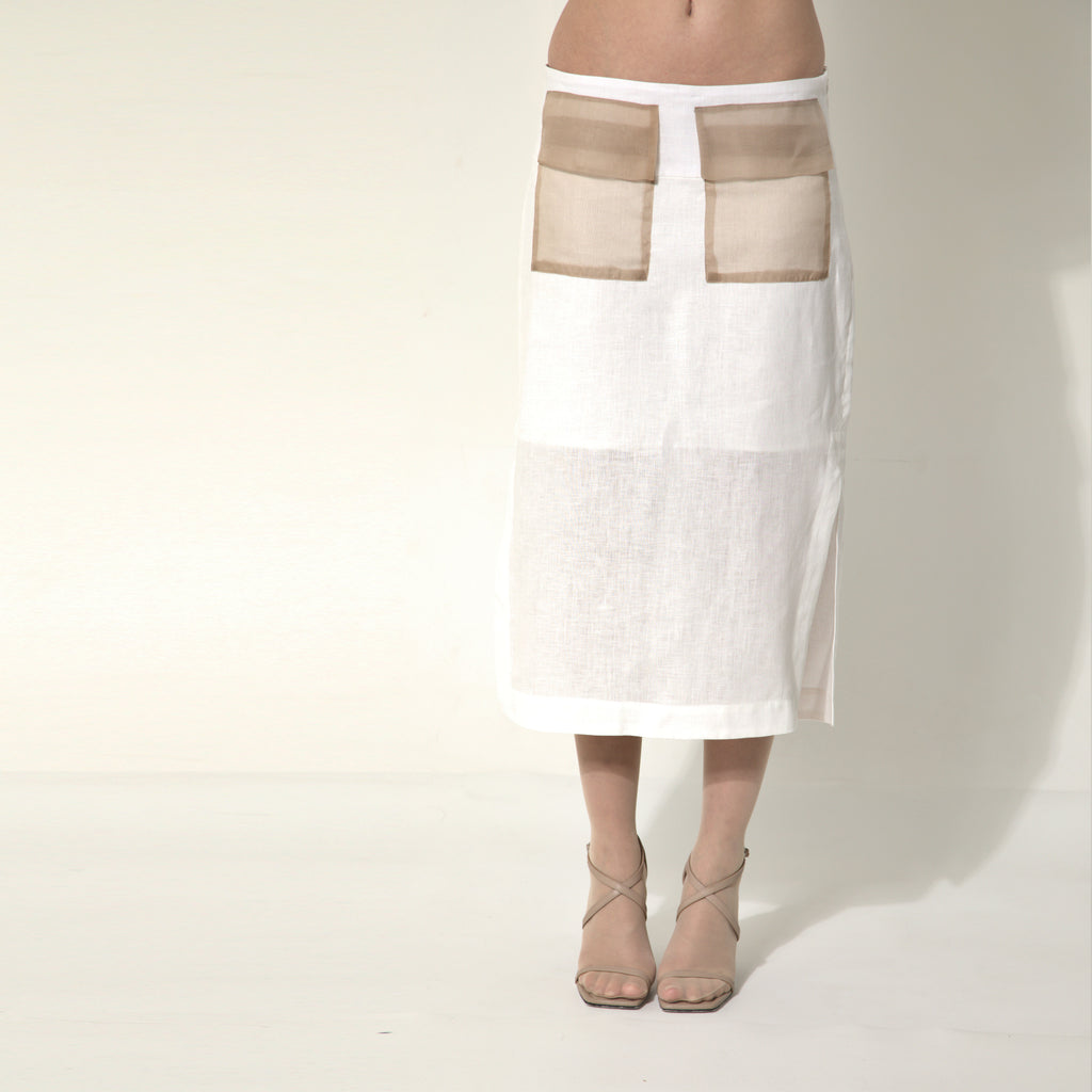 Gauri - Saia em linho e bolsos de organza