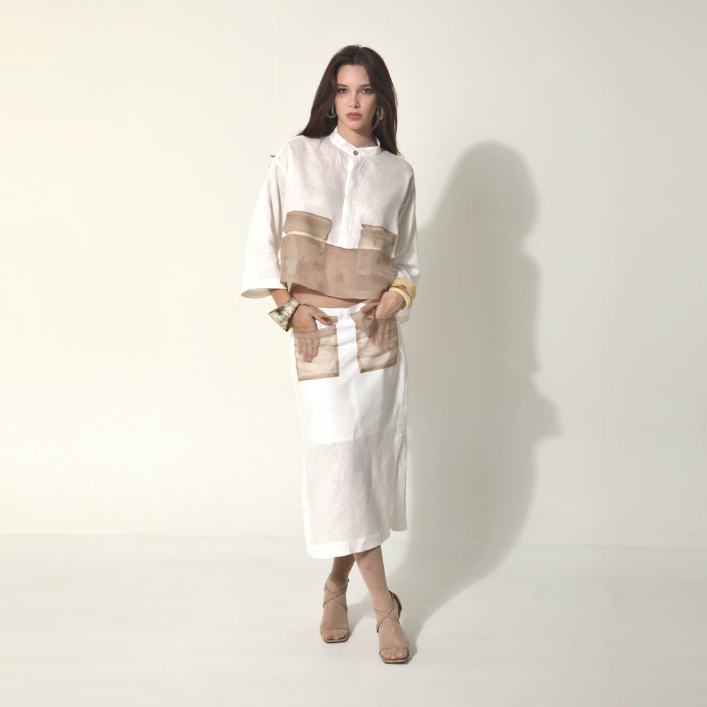 Gauri - Saia em linho e bolsos de organza