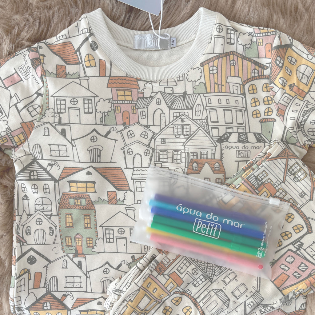 Kit Pijama Casinha - kit criativo para crianças com pijama para colorir e casinha montável