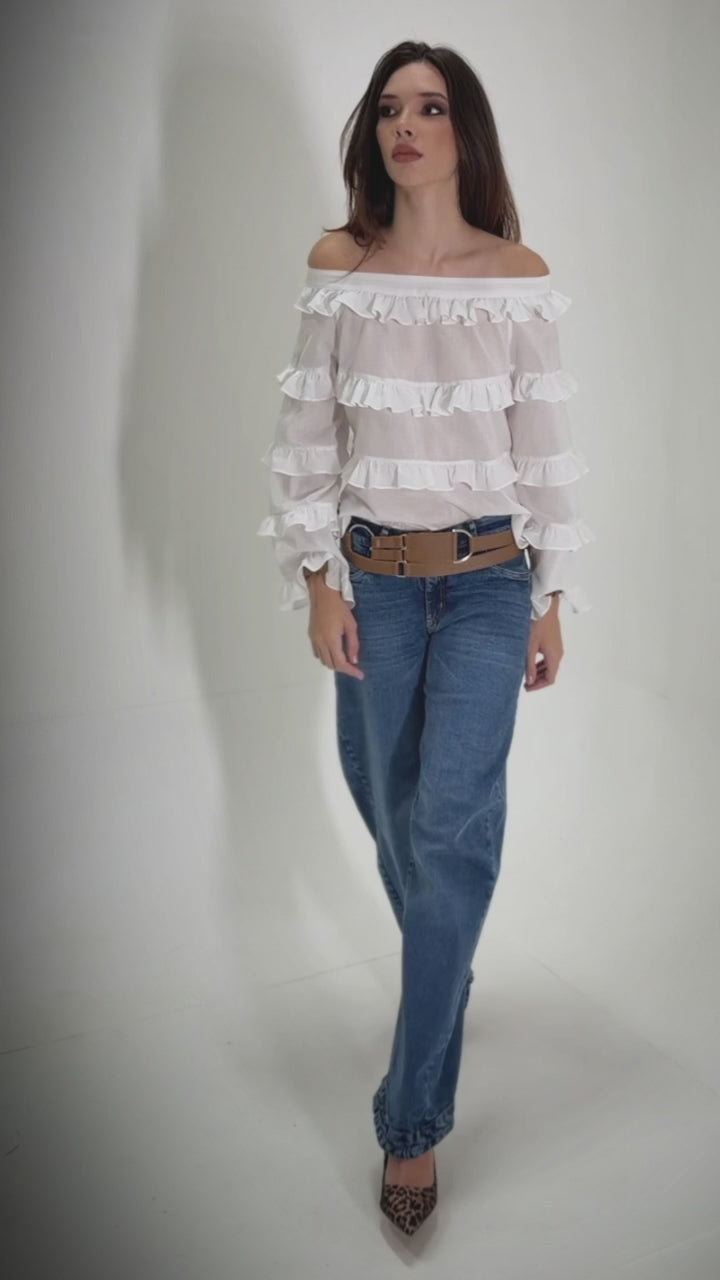 Clara - blusa de babados em voil de algodão 100%